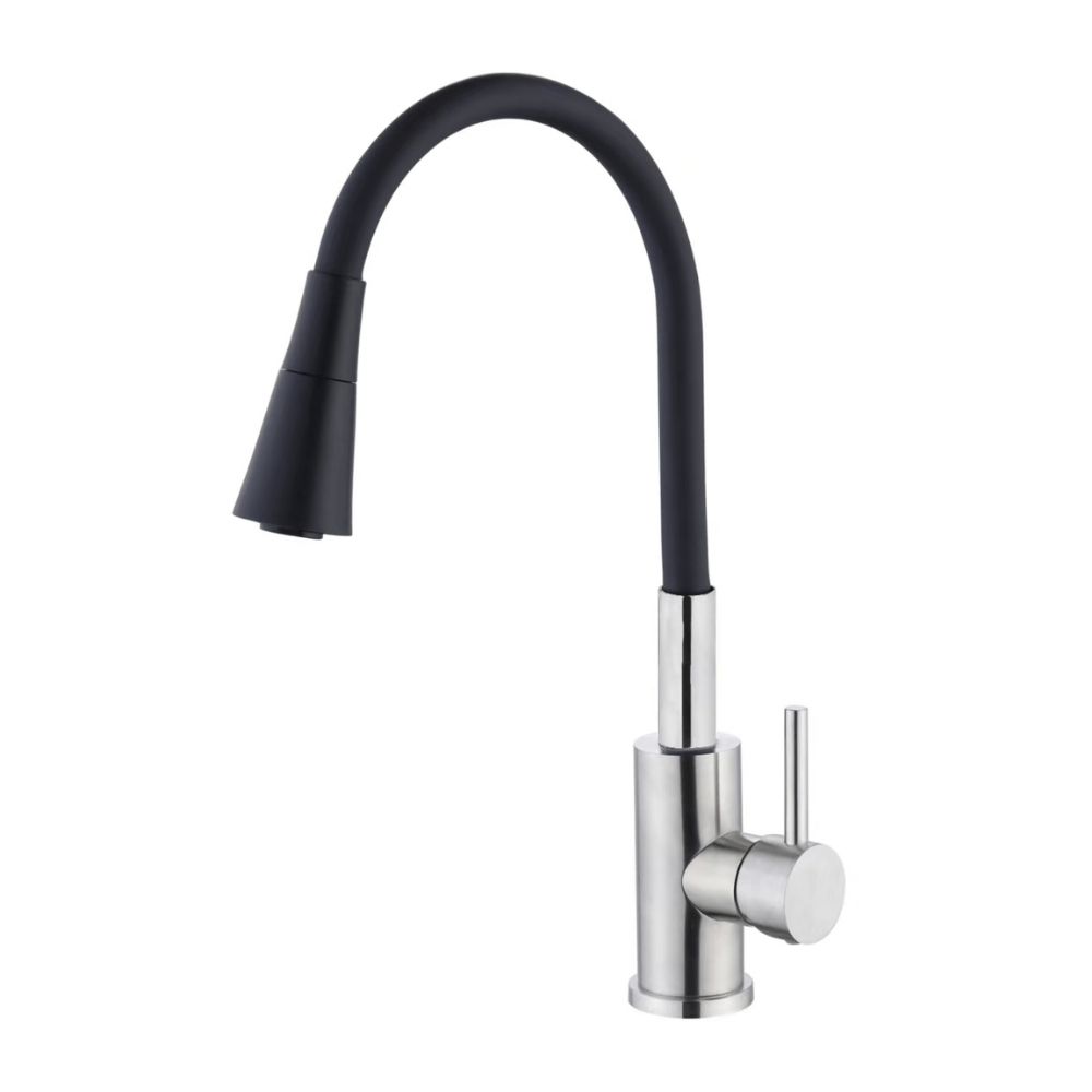 Baterie din inox pentru bucătărie, pipă flexibilă, Aquafix - 821, neagră